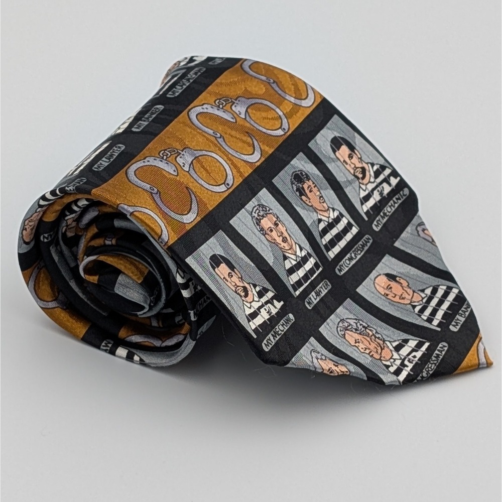 Renaissance Jail Mugshot Prison Novelty Tie Handcuffs Lawyer Banker 60.25x4"